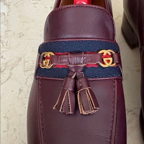 Authentic Gucci Paride Interlocking G Tasselled Leather Loafers Bordeaux - Picture 5 of 16